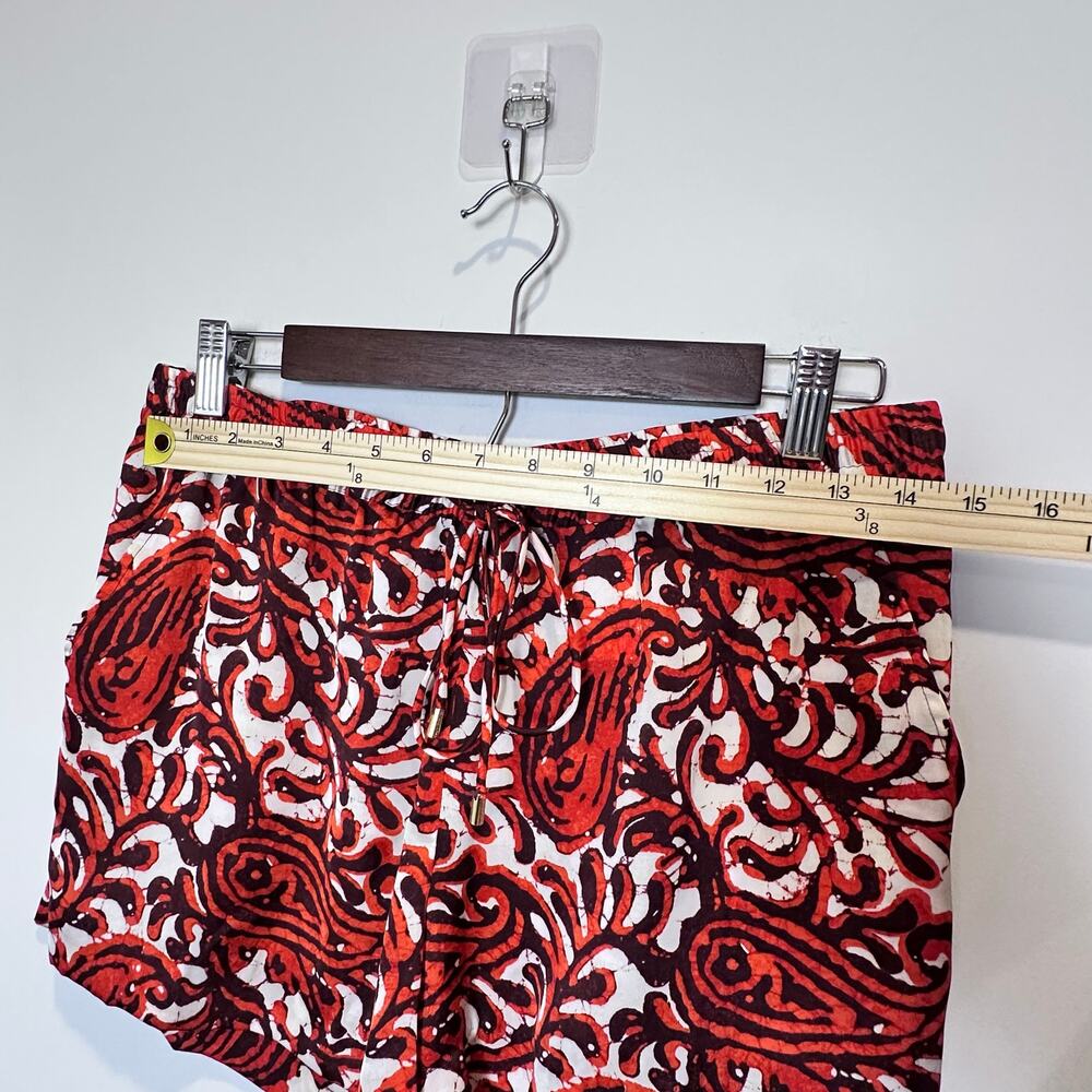 Michael Kors Drawstring Orange Brown‎ Paisley Island Print Satin Shorts Size 6 - Picture 6 of 7